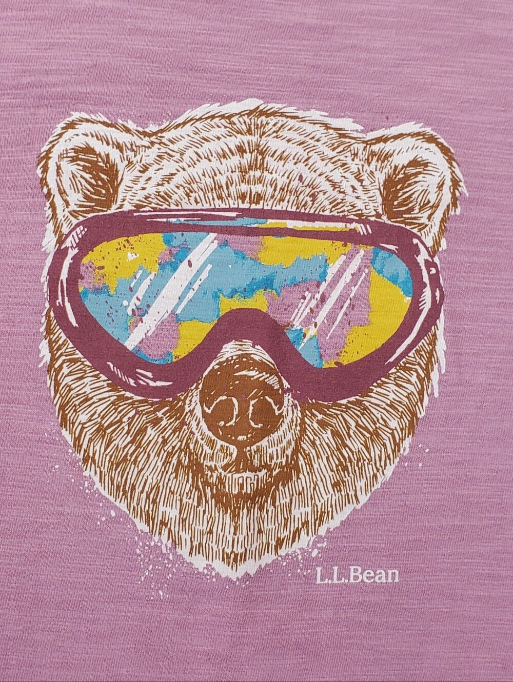 LL Bean Kids Bear Graphic Mauve Long Sleeve T-Shirt - Size M (10-12) - GUC